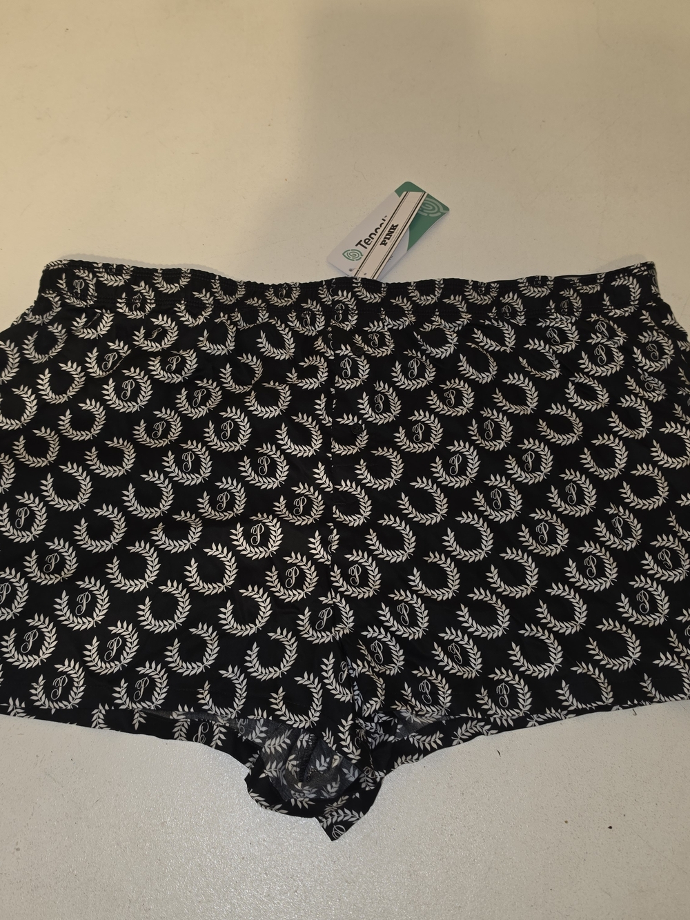 PINK Victoria's Secret Black and White Laurel Print Boxer Shorts